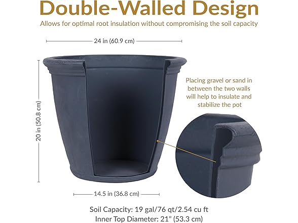 Sunnydaze 24-Inch Anjelica Large Plastic Pot 2pk