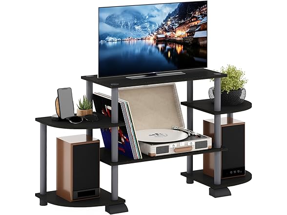 Furinno Turn-N-Tube Rounded Corner TV Stand Black/Grey