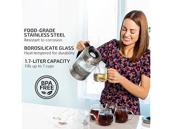 OVENTE Electric Kettle w/1.7L Borosilicate Glass