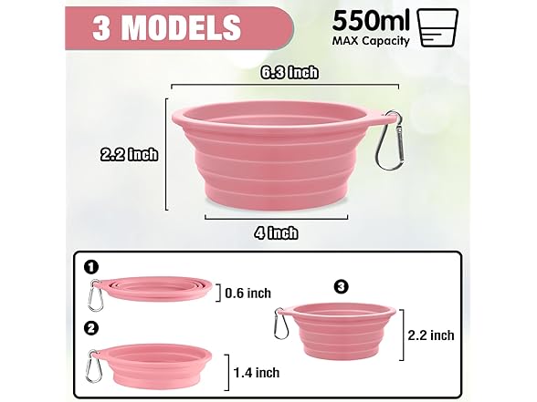 Rest-Eazzzy 2-Pk Silicone Collapsible Dog Bowls Grey, Pink