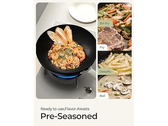 Stackbear Carbon Steel Wok Pan with Spatula