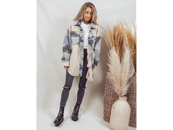 Heltapy Women Aztec Shacket Jacket Sherpa Coats