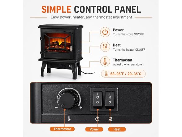 MEGAWISE Electric Fireplace Stove Black
