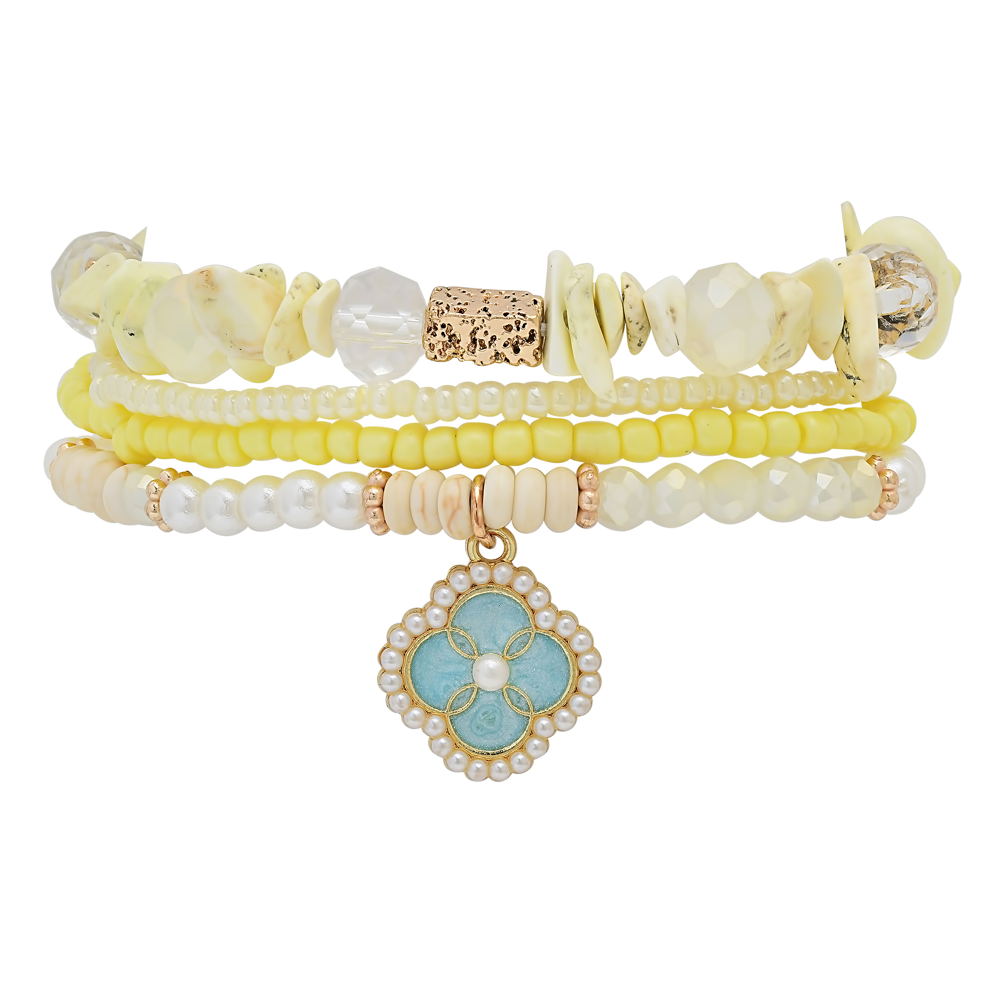 Stretch Beaded Bracelet Stack with Clover Charm - Gallery 4