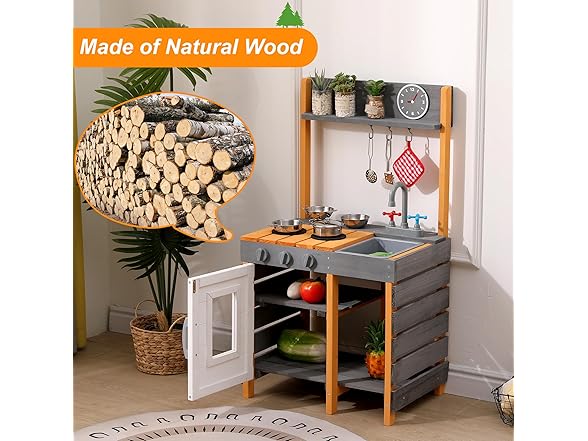 OUTLANE Wooden Play Kitchen Set for Kids