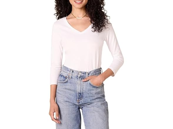 Amazon Essentials Women 2-Pack 3/4 Sleeve V-neck