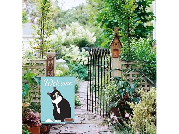 Black Cat Garden Flag 12x18 Welcome