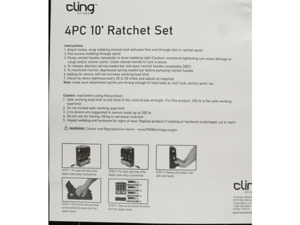 Cling Straps 4pc 10' Nylon & Metal Cargo Tie Downs