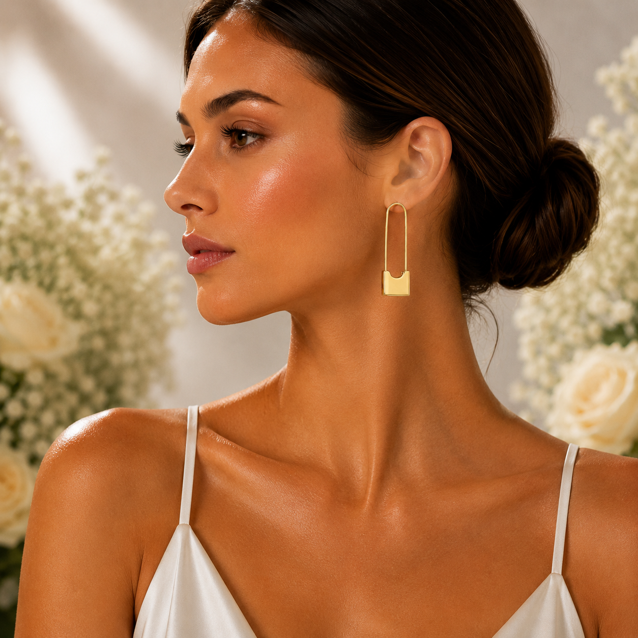 18K Gold Plated Padlock Drop Earrings - Gallery 5