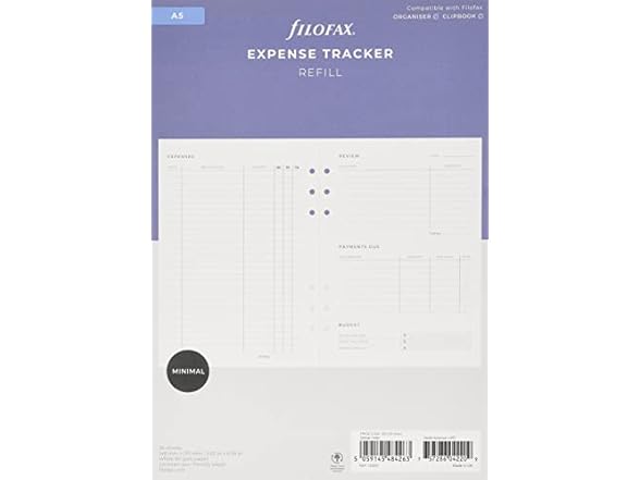 Filofax A5 Organiser Expense Tracker Refill, White