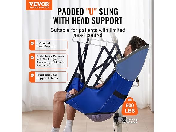 VEVOR Patient Lift Sling with Head Support- Large Size