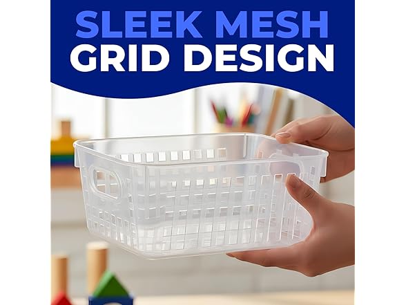 Clear Classroom Storage Tall Baskets with Handles - 6 Piece