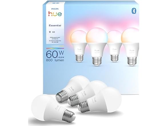 PHILIPS Hue Essential Smart LED A19 Bulb 4-Pack
