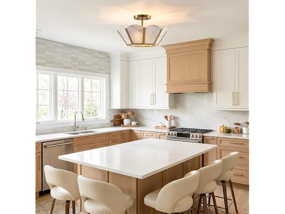 Gold Semi Flush Mount Chandelier Light for Kitchen, 15"