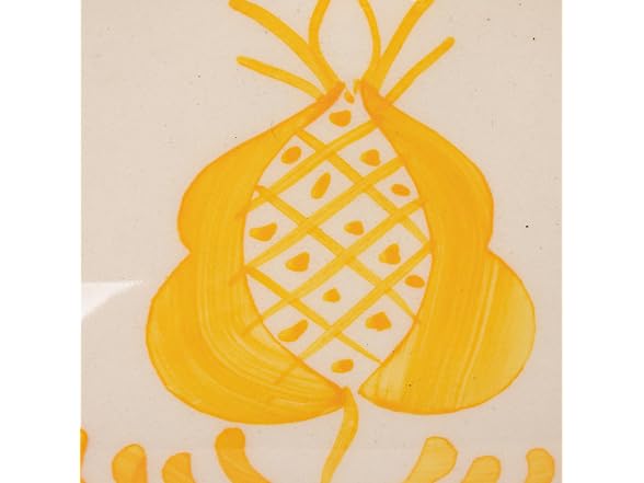 Creative Co-Op Stoneware Butter Dish with Botanical Design, Yellow and White