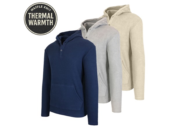 3Pk Mens Waffle-Knit Thermal Henley Pullover - Gallery 4