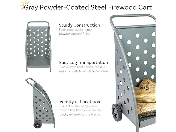 Sunnydaze 34"H Steel Log Cart w/ Wheels