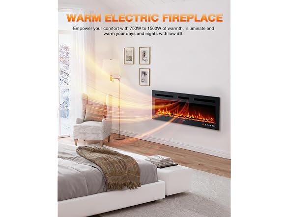Electric Realistic Fireplace Heater 60In 750-1500W