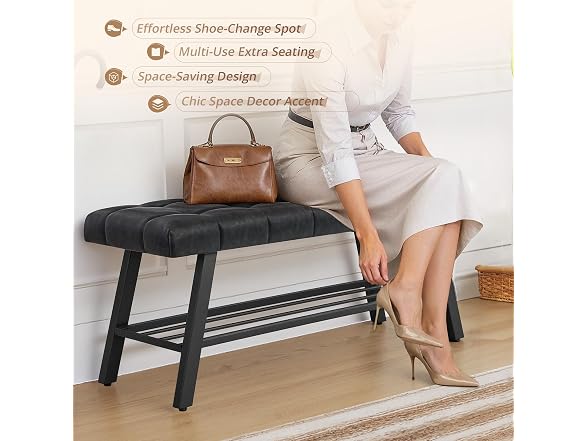 Lue Bona 45" Entryway Bench Black
