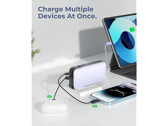 JOYFAR 10,000mAh Powerbank w/AC Plug and Built-in Cables