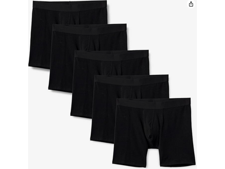 Amazon Essentials Men's Cotton Jersey 7" Boxer Briefs, Pack of 5, Black, Medium