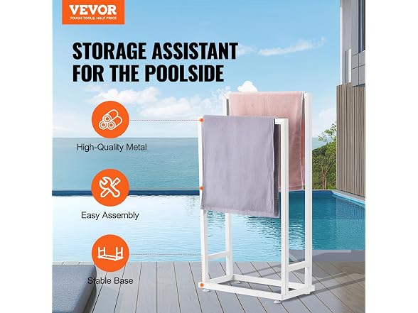 Towel Rack, 2 Bars Metal Outdoor Towel