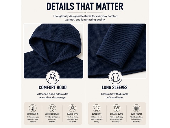3Pk Mens Waffle Thermal Pullover Hoodie