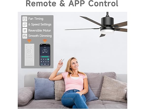 Sky sea Ceiling Fan with Light, Black, 52 inch