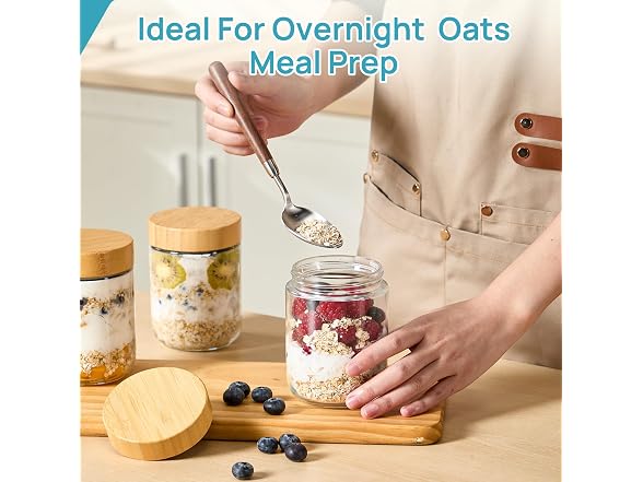 Vtopmart 6 Pack 16oz Glass Oats W/ Bamboo Lids