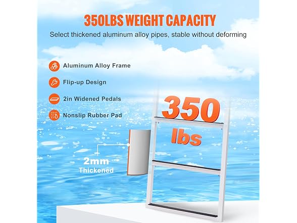 Dock Ladder, Flip-Up 3 Steps, 350 lbs Load