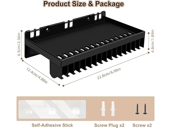 Hat Rack Wall Mount 16 Caps Black
