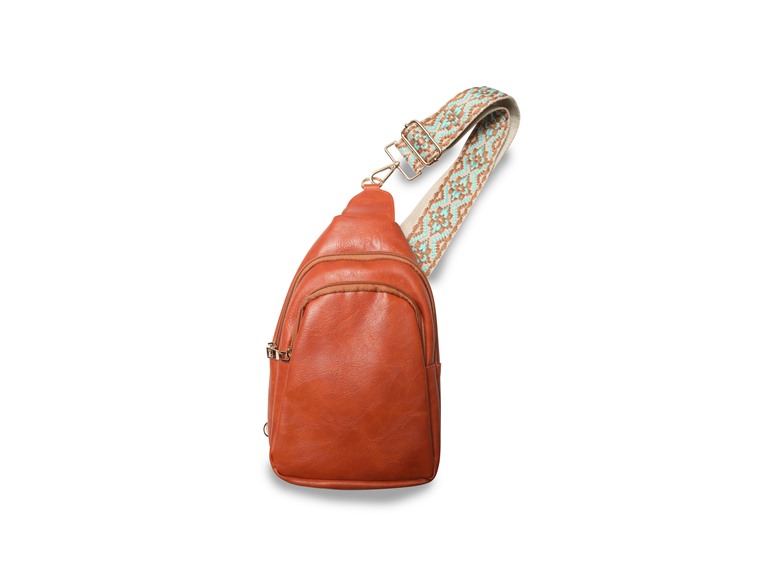 Vegan Leather Sling Bag with Printed Strap