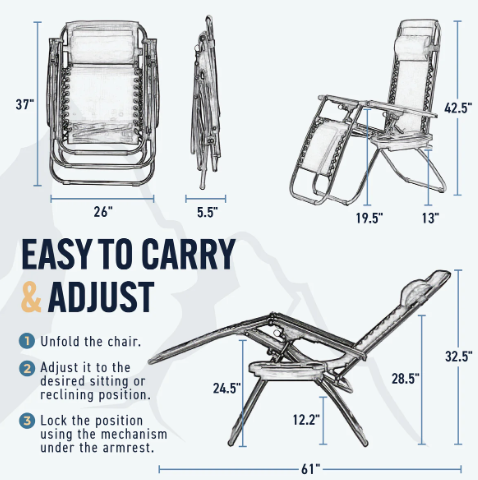 Adjustable Zero Gravity Folding Chair w/ Side Table- Gray - Gallery 8