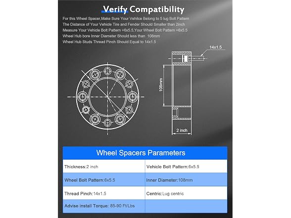 ECCPP 2PCS 6 Lug 50mm Wheel Spacer 6x5.5 to 15