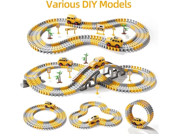 Kids Race Track Set 2 Cars & 4 Trucks