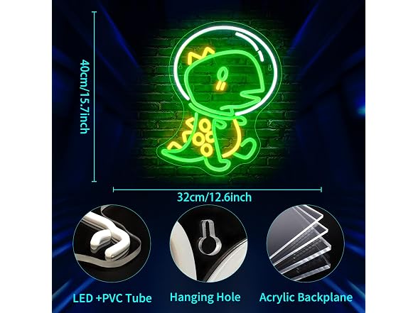 GHTURIE Dinosaur Neon Sign for Wall