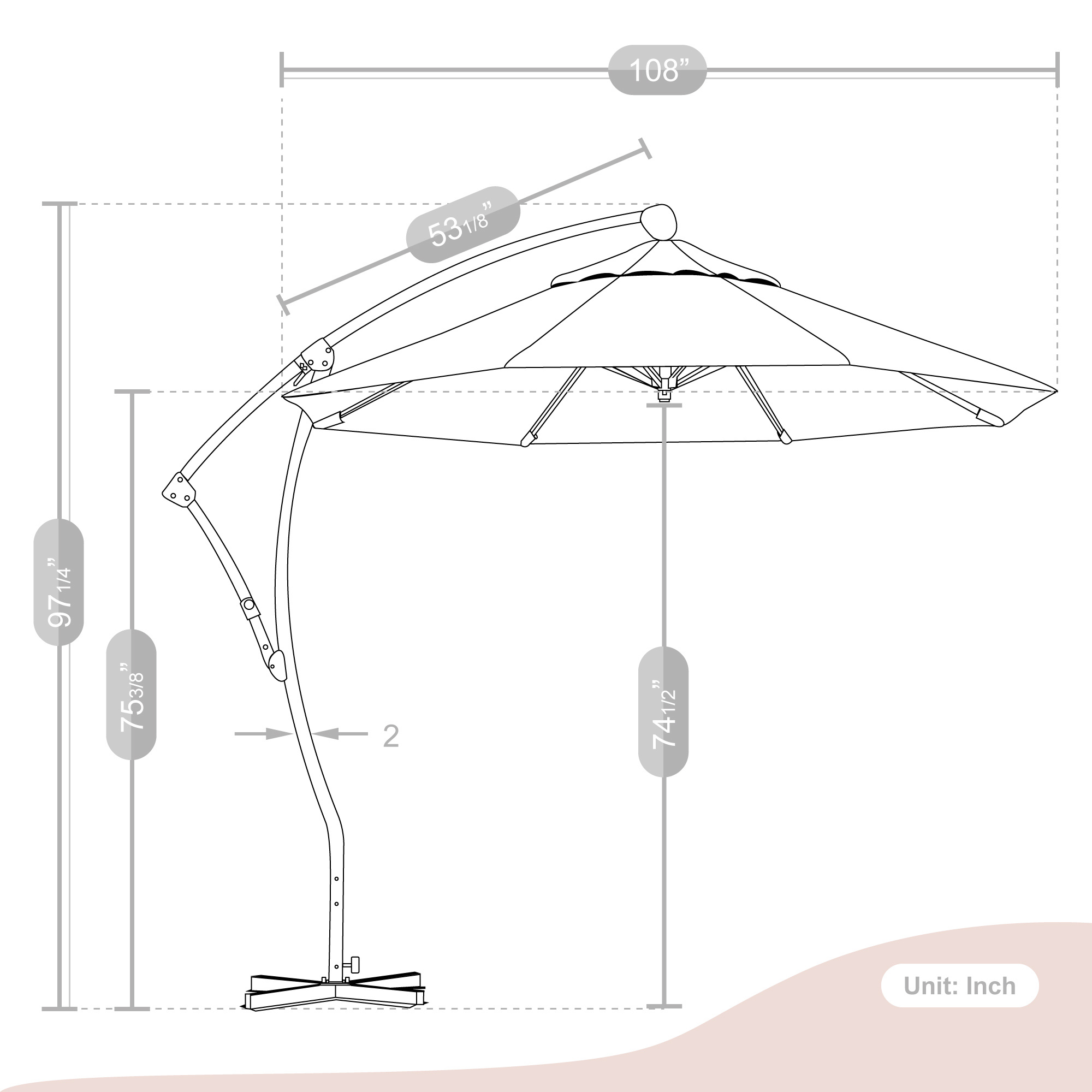 CA 9'Rd Cantilever Umbrella, Solution Dyed Fabric - Gallery 28