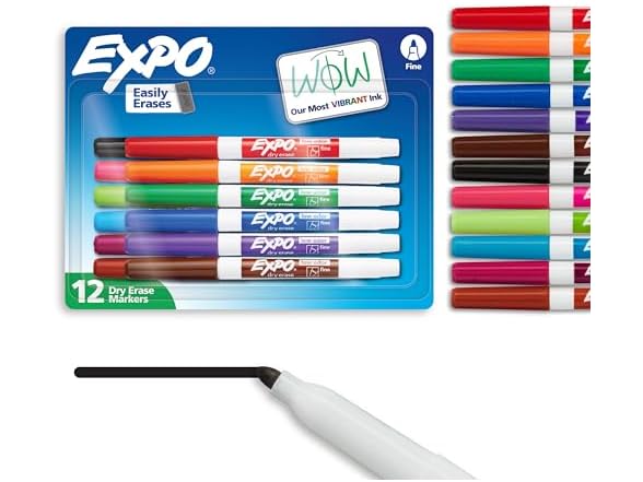 EXPO Dry Erase Fine Tip Markers, 12 Count