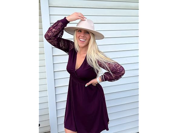 Ouges Women (XL) Dress Lace Long Sleeve Midi Dress