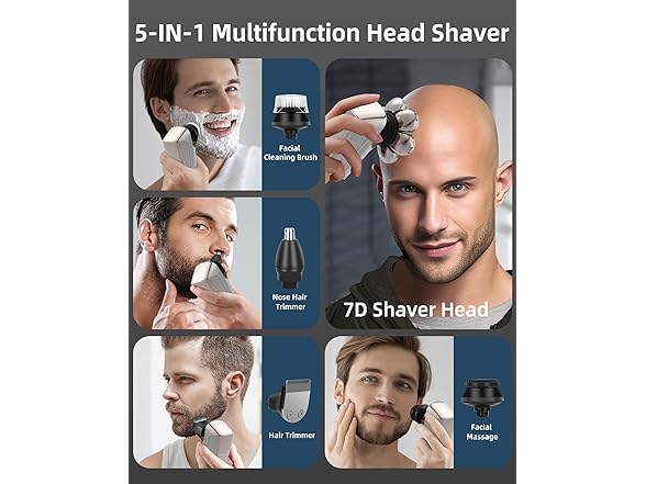 Head Shavers for Bald Men,7D Detachable Electric Bald Head Shaver
