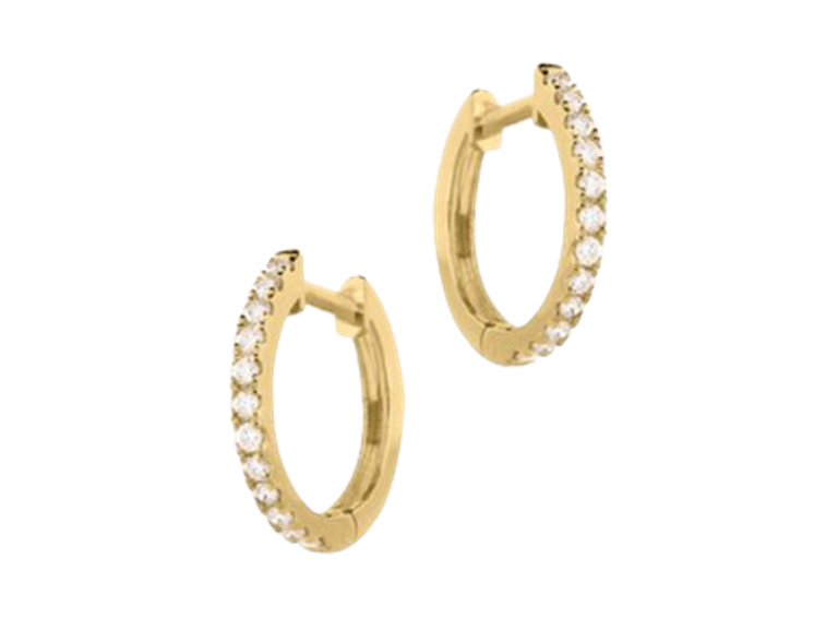 PAJURE MCE9250Y-14LGDIA 14k Gold Diamond Half Pavé Hoop Earrings Yellow Gold