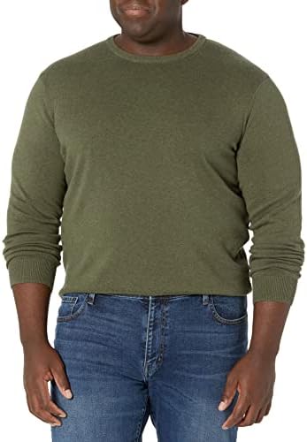 Amazon Essentials Men's Long-Sleeve Crewneck Sweater, 100% Cotton, Big & Tall Options Available, Olive Heather, 4X-Large Big Tall
