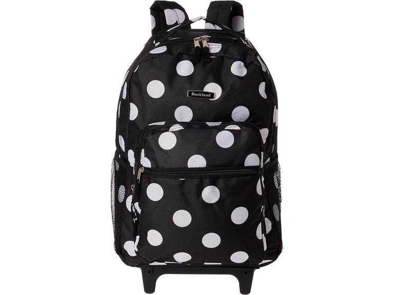 Rockland Double Handle Rolling Backpack, Black Dot, 17-Inch