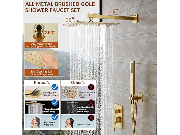 Kurpot Shower System 10" Handheld Combo