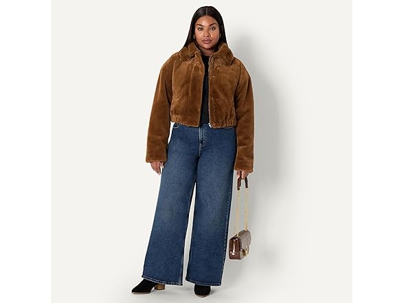 Women's Oversized-Fit Cropped Faux Fur Jacket