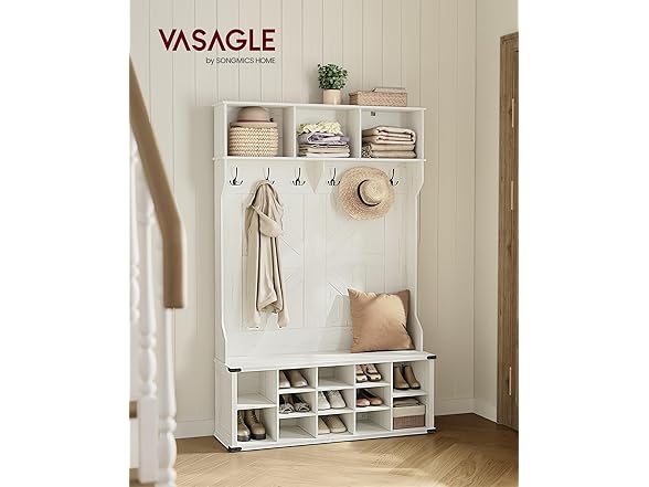 VASAGLE Wide Hall Tree with Bench and Shoe Storage
