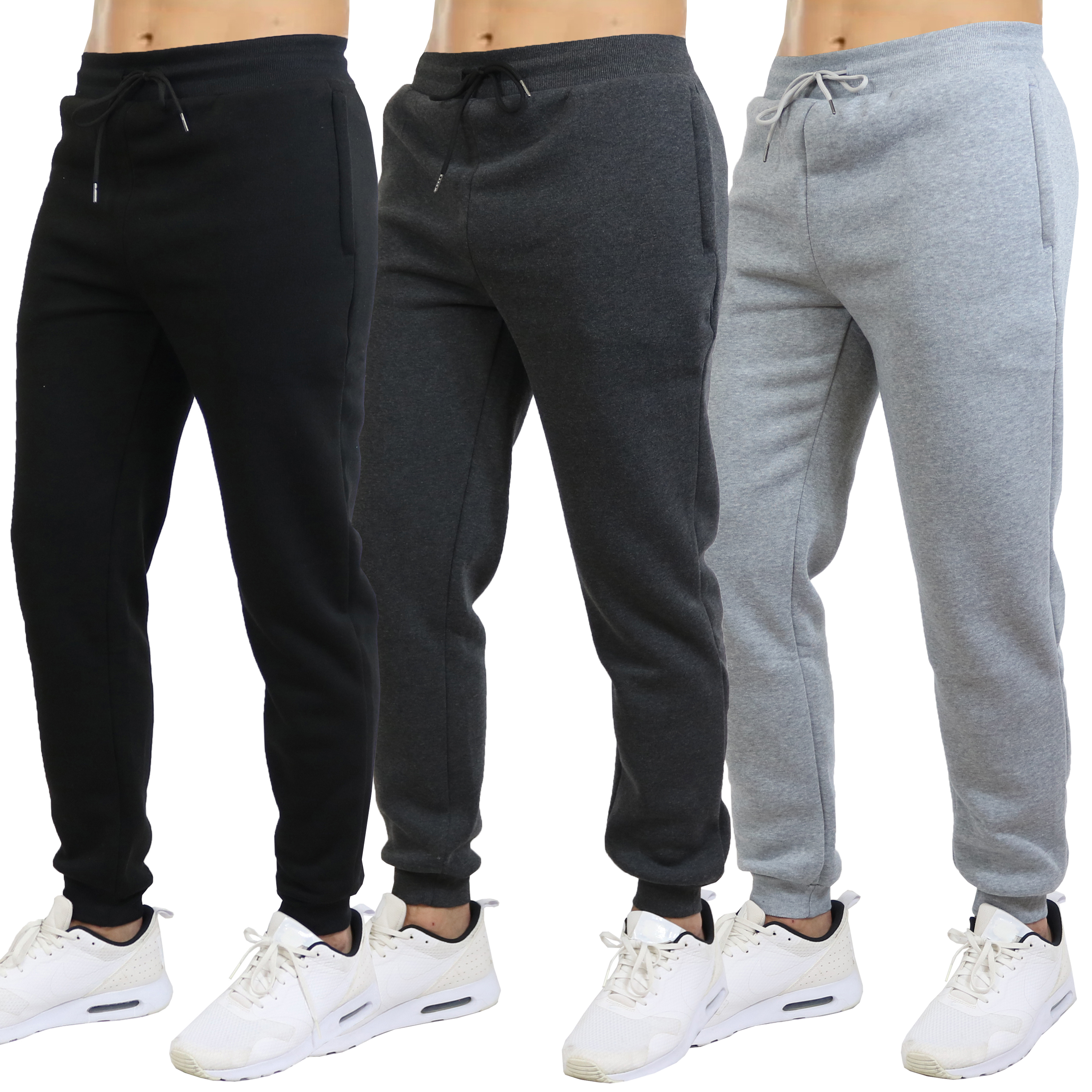 3Pk Mens Fleece-Lined Zip Joggers - Gallery 12