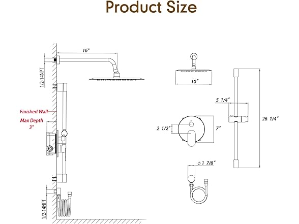 Gabrylly Shower System Brushed Nickel, Slide Bar