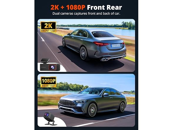 2K Dash Cam Front and Rear with 64GB SD Card