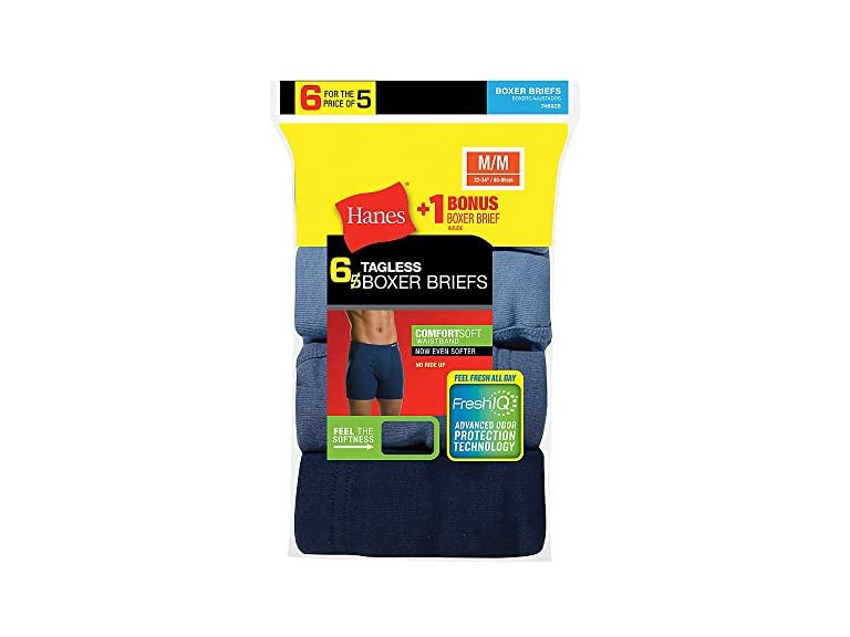 Hanes Men`s Tagless 6pk Boxer Briefs with ComfortSoft Waistband